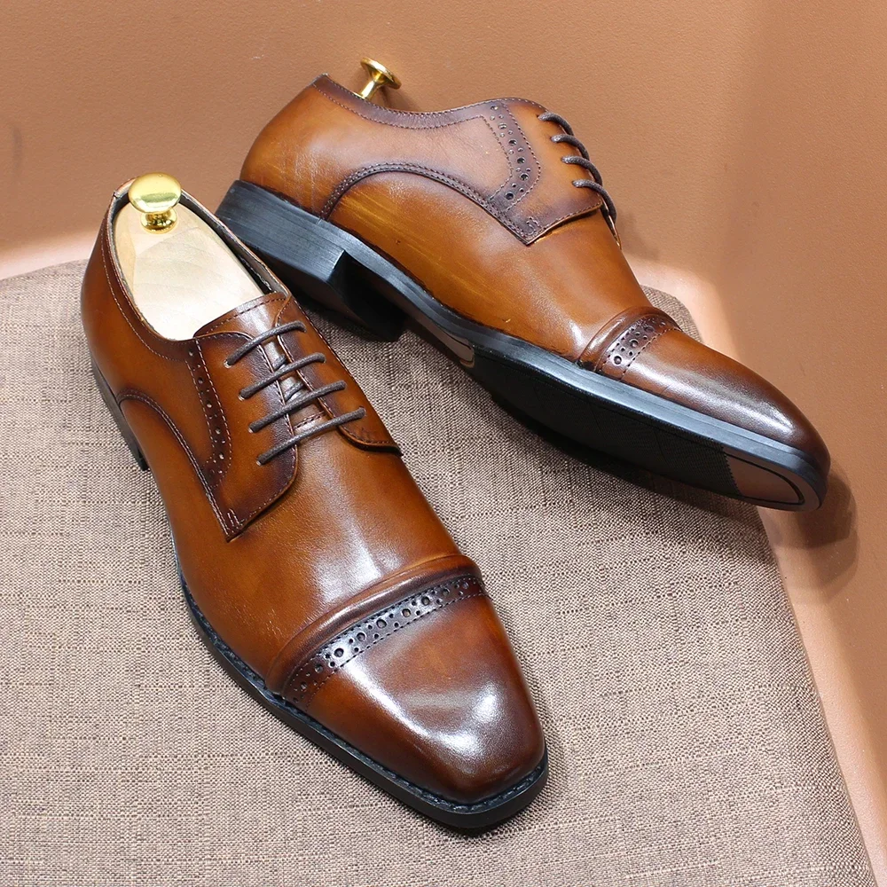 Men'S Shoes Smart - 튼튼한 캡토 옥스포드 정품 가죽 광택