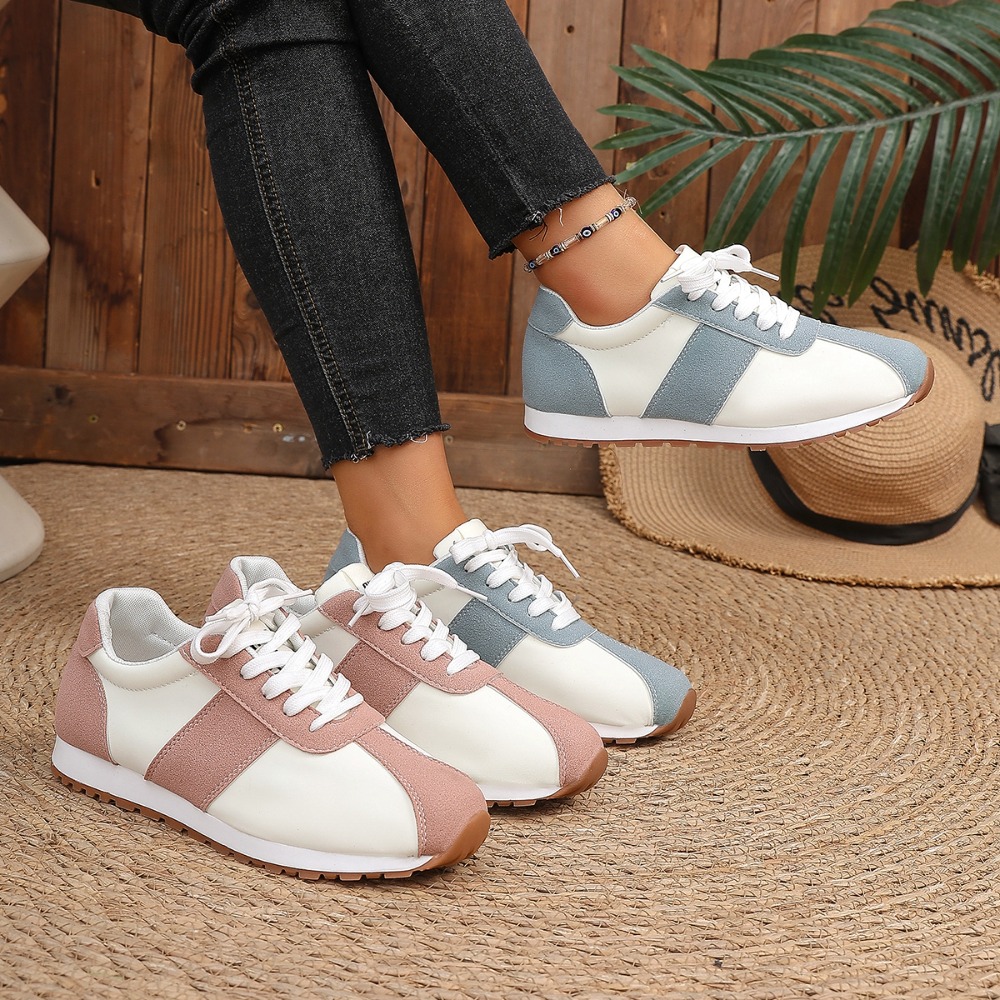 Casual Sneaker Low - 여성 컬러 블록 스니커즈 레이스업 패치워크