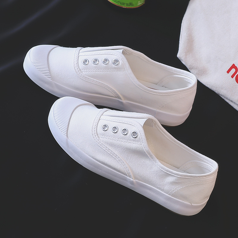 Casual Sneaker Low - 새로운 여성용 흰색 캔버스화 로우탑 슬립온