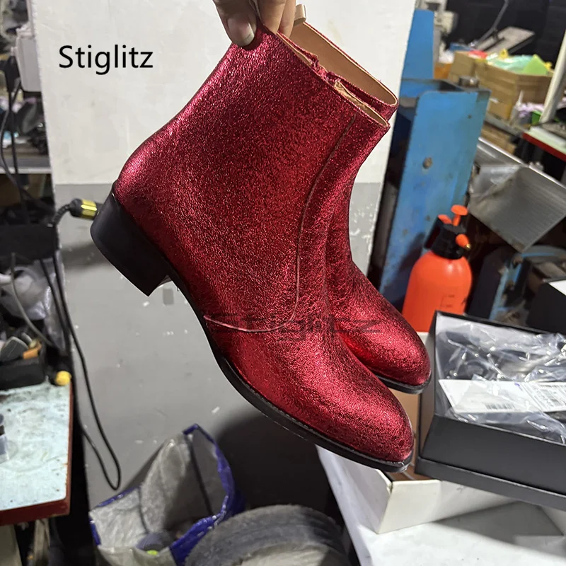 남성용 레드 정품 가죽 첼시 부츠, 포인티드 토 앵클  - Men Shoes Size 11 리뷰 및 가격