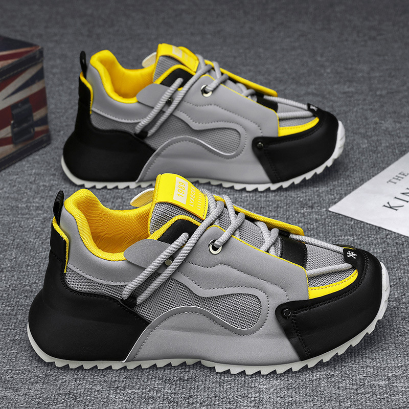 그레이 블랙 앤 옐로우 청키 대디 스니커즈 레트로 패치 - Men Shoes Trainers 리뷰 및 가격