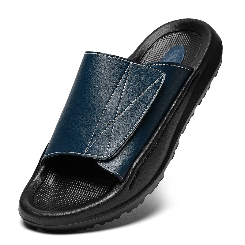 남성용 이지탑 가죽 슬라이드 슬리퍼, 조절 가능한 오픈 - Men Shoes Velcro 리뷰 및 가격