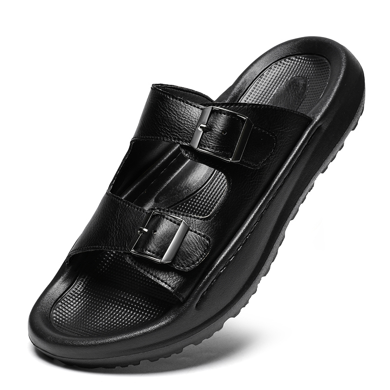 남성 슬립 온 샌들 가죽 슬리퍼 더블 버클 소프트 컴포 - Men Shoes Velcro 리뷰 및 가격