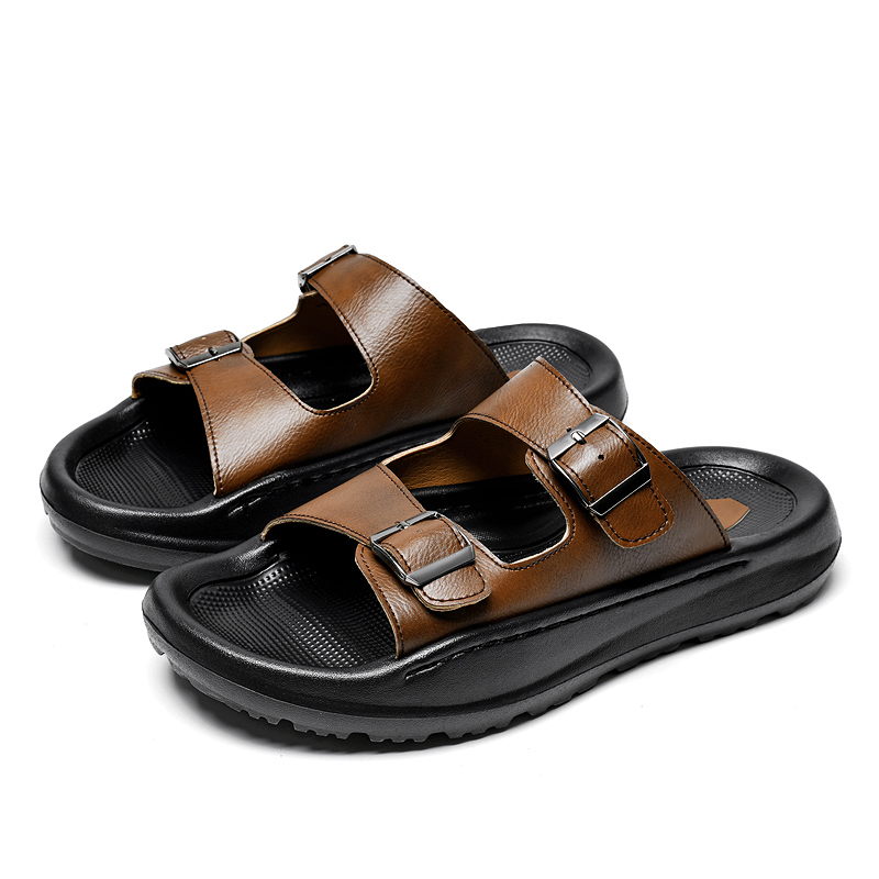 남성 슬립 온 샌들 가죽 슬리퍼 더블 버클 소프트 컴포 - Men Shoes Velcro 리뷰 및 가격