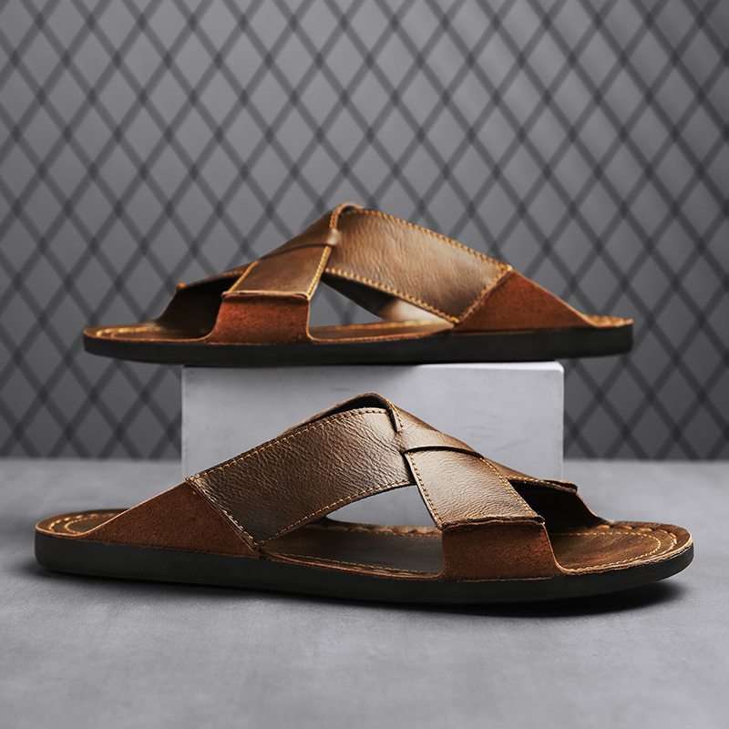 패션 정품 가죽 남성 슬리퍼 여름 남성 샌들 야외 비치 - Men'S Shoes Qn 리뷰 및 가격