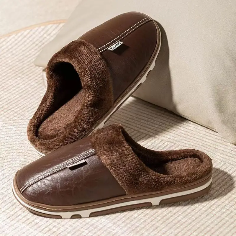 남성용 빅사이즈 겨울 슬리퍼 실내 PU 가죽 홈 방수  - Men'S Shoes Qn 리뷰 및 가격