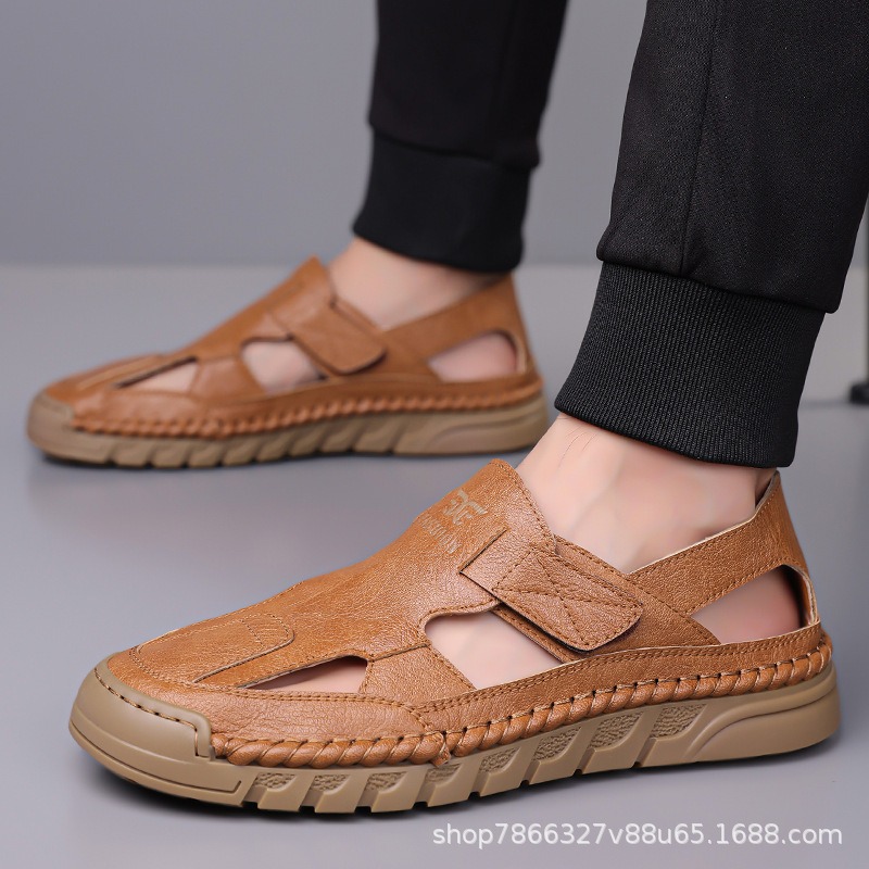 홀슈즈 남성 여름 신상 수제 온라인 캐주얼 통풍성 가죽 - Men Shoes Velcro 리뷰 및 가격