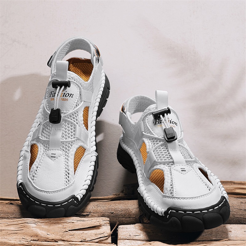 남성용 수제 심플 레터 프린트 샌들, 여름 해변 속이  - Men Shoes Velcro 리뷰 및 가격