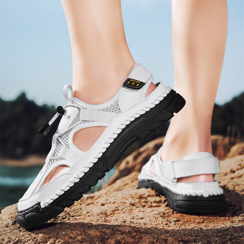 남성용 수제 심플 레터 프린트 샌들, 여름 해변 속이  - Men Shoes Velcro 리뷰 및 가격